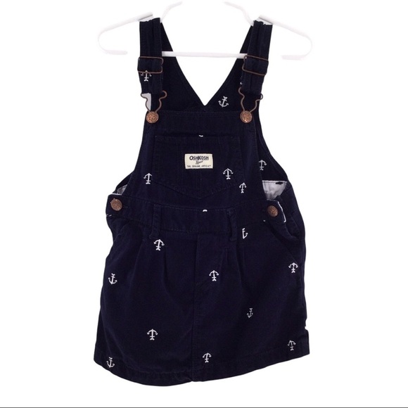 #017 Oshkosh Anchors Away Girl’s Blue and White Overall Dress - Picture 1 of 9